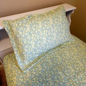 Laura Ashley reversible twin-sized quilt and sham set in a green floral print